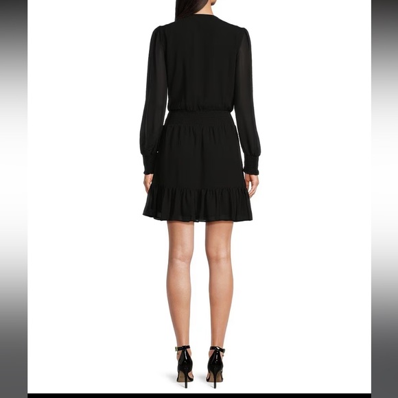 MICHAEL Michael Kors Black Ruffle Hem Smocked Chiffon Dress - Small - Picture 3 of 10